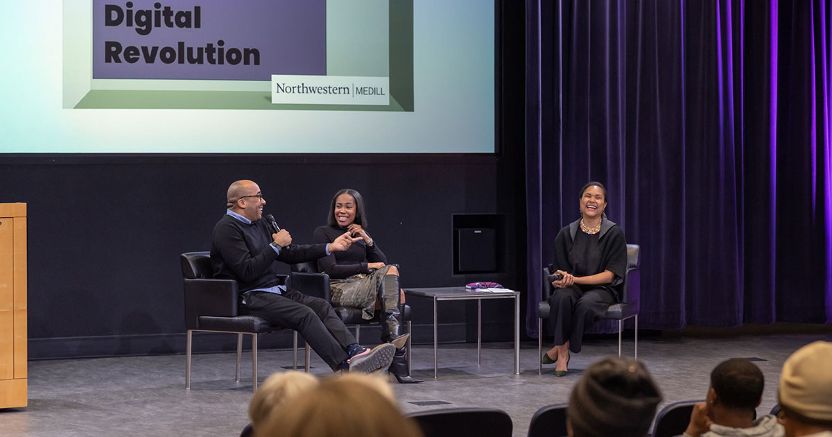 MedillSchool's tweet image. Thank you to @dbcadet (BSJ10, MSJ11) of @Essence and @marctothec of @WiedenKennedy for visiting campus to speak with the Medill community about how social media has shaped modern narratives around the Black experience and provided new outlets and insights for storytellers.