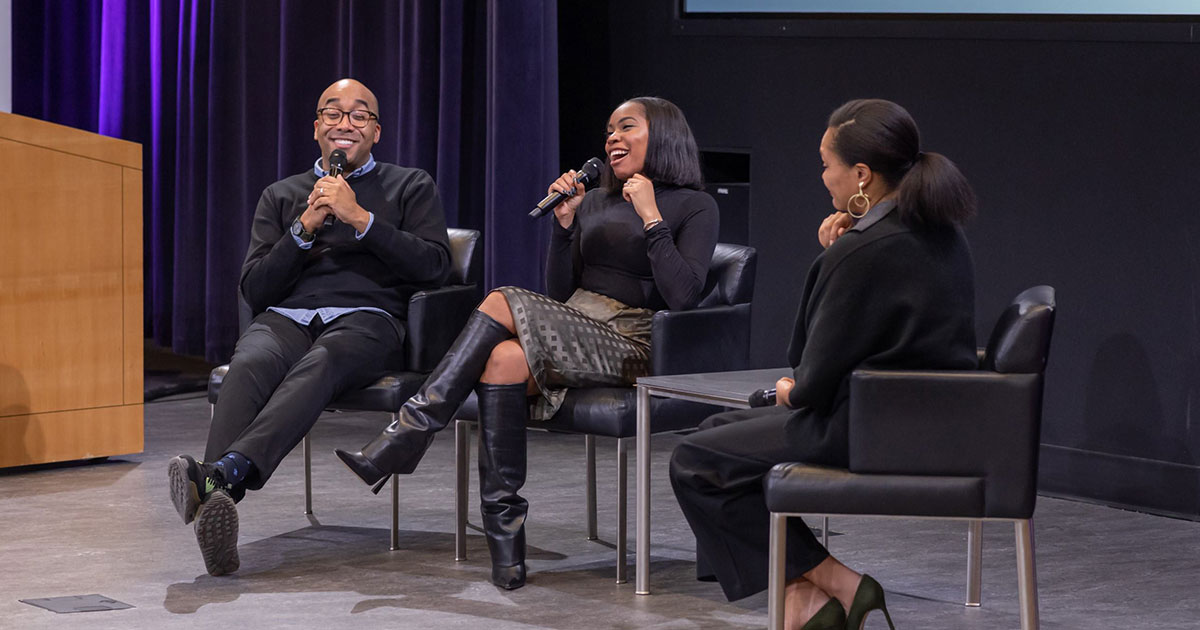 MedillSchool's tweet image. Thank you to @dbcadet (BSJ10, MSJ11) of @Essence and @marctothec of @WiedenKennedy for visiting campus to speak with the Medill community about how social media has shaped modern narratives around the Black experience and provided new outlets and insights for storytellers.