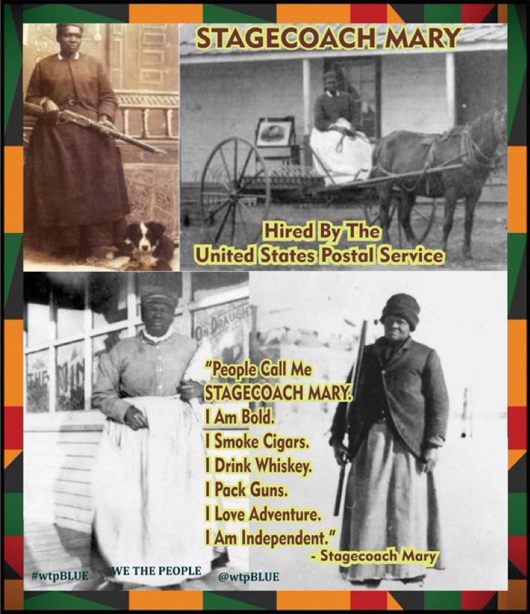 wtpBLUE's tweet photo. Mary Fields
"Stagecoach Mary"❤️
1832(TN)-1914(MT)

She was the 1st African-American to work for the U.S. postal service &amp; hired at age 65

She never missed a day of delivering mail even in snowy weather

More History⬇️
https://t.co/nyvkMMfD4F

#BlackHistoryMonth

#wtpBLUE wtp1791 https://t.co/nwEiayI7po
