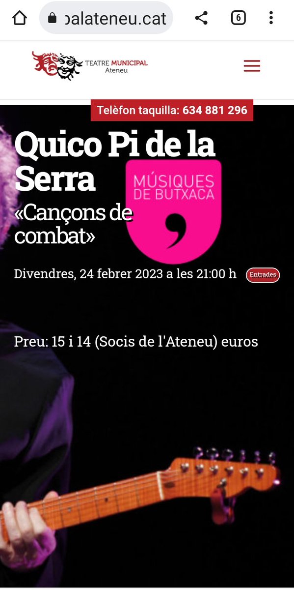 CompanyStas's tweet photo. 2/4 d8hN "Indòmit" d @tomasllopis a oliva/CCultura
9hN
~@latourdecarol, @danperalbo14 i #elComboi a Mataró/@salaclap
~@RogerPadrosMsic a Sabadell/@cavaurpi
~@quicopidelaser1 a Igualada/@AteneuIgualadi
Teatre a València
~"Si, Carmela" al @TeatreMicalet
~"Obra Pública" al Rialto https://t.co/OqHjJIOL4c