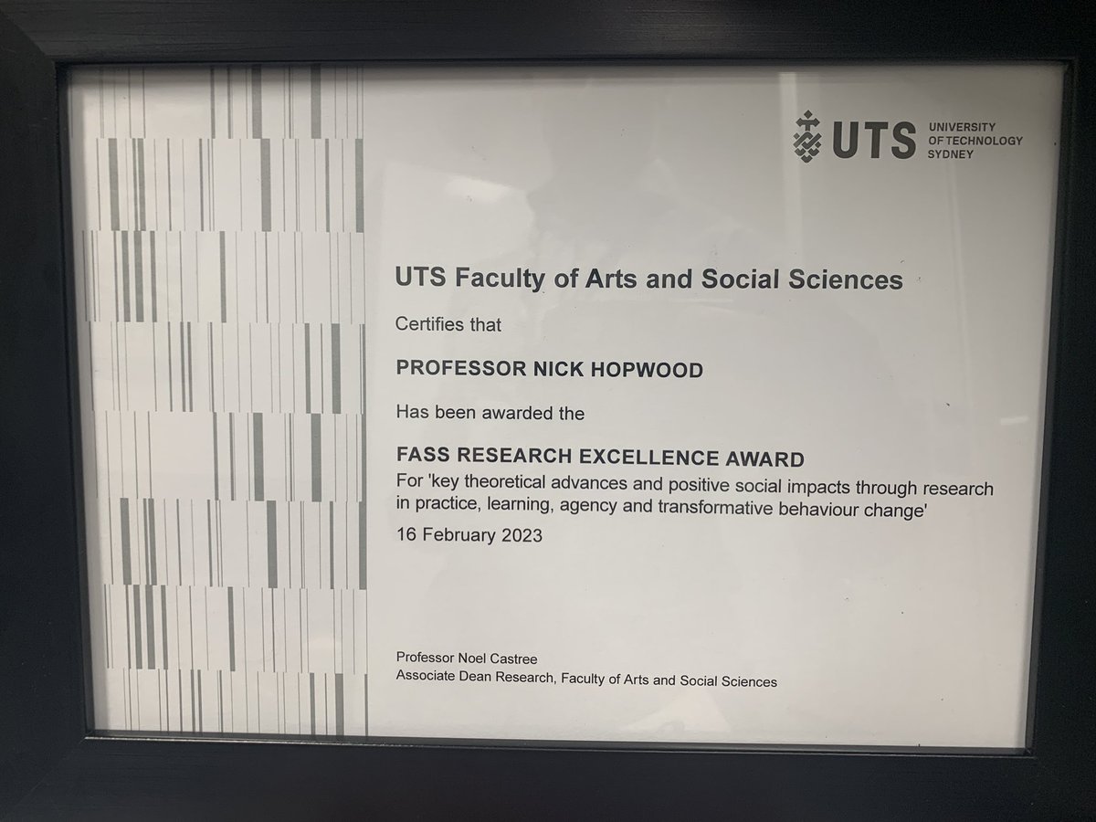 Nick Hopwood (@nhoputs) on Twitter photo Thrilled to have received <a href="/UTSFass/">UTS Arts & Social Sciences</a> award for research excellence last week. Thank you to the many people who have supported me so far. Lynn, Alison, <a href="/SandyRuthinOz/">Sandy Schuck</a>, <a href="/SanninoAnnalisa/">Annalisa Sannino</a>, <a href="/anna_stetsen/">Anna Stetsenko</a>, Yrjö, Anne, @KemmisStephen and many others. <a href="/UTSResearch/">UTS Research</a> <a href="/schoolofintedn/">UTS School of International Studies & Education</a> Thrilled to have received <a href="/UTSFass/">UTS Arts & Social Sciences</a> award for research excellence last week. Thank you to the many people who have supported me so far. Lynn, Alison, <a href="/SandyRuthinOz/">Sandy Schuck</a>, <a href="/SanninoAnnalisa/">Annalisa Sannino</a>, <a href="/anna_stetsen/">Anna Stetsenko</a>, Yrjö, Anne, @KemmisStephen and many others. <a href="/UTSResearch/">UTS Research</a> <a href="/schoolofintedn/">UTS School of International Studies & Education</a>