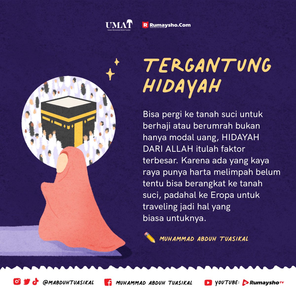 mabduhtuasikal's tweet photo. Semua tergantung HIDAYAH.

Semoga kita termasuk dalam orang-orang yang mendapat hidayah ke tanah suci dengan harta kita, semoga harta kita jadi penuh berkah.

Info umrah terdekat bersama Ustadz Muhammad Abduh Tuasikal: +62 877 84300200 (Edi Sa'ad) https://t.co/E0mYPbUpId
