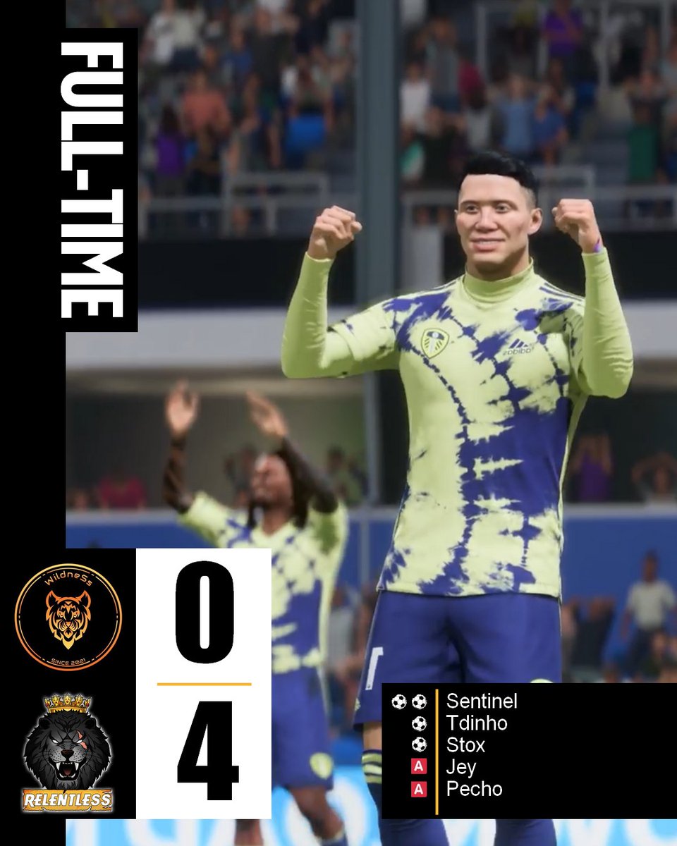Relentless_CP's tweet photo. Résultats @eProLeagueCP 🏆
✅ 2-1 @Electium_eS
✅ 2-0 @Crystal_Fifa
✅ 4-0 @WildneSsCP
9/9 ce soir !! On prend la tête du championnat, à nous de pas merder lors des 3 dernières journées.
#HardWithRelentless 🦁 https://t.co/uQY57erfM8