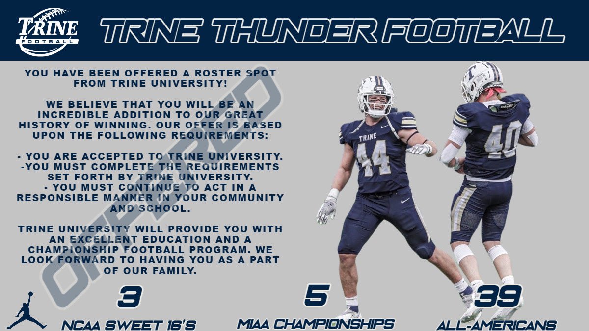 keenan.spangler (@_keenanspangler) on Twitter photo After a fun visit I’m beyond grateful to receive an offer from Trine University. Thanks to all the coaches for this opportunity! <a href="/CoachJKinsey/">Jacob Kinsey</a> After a fun visit I’m beyond grateful to receive an offer from Trine University. Thanks to all the coaches for this opportunity! <a href="/CoachJKinsey/">Jacob Kinsey</a>