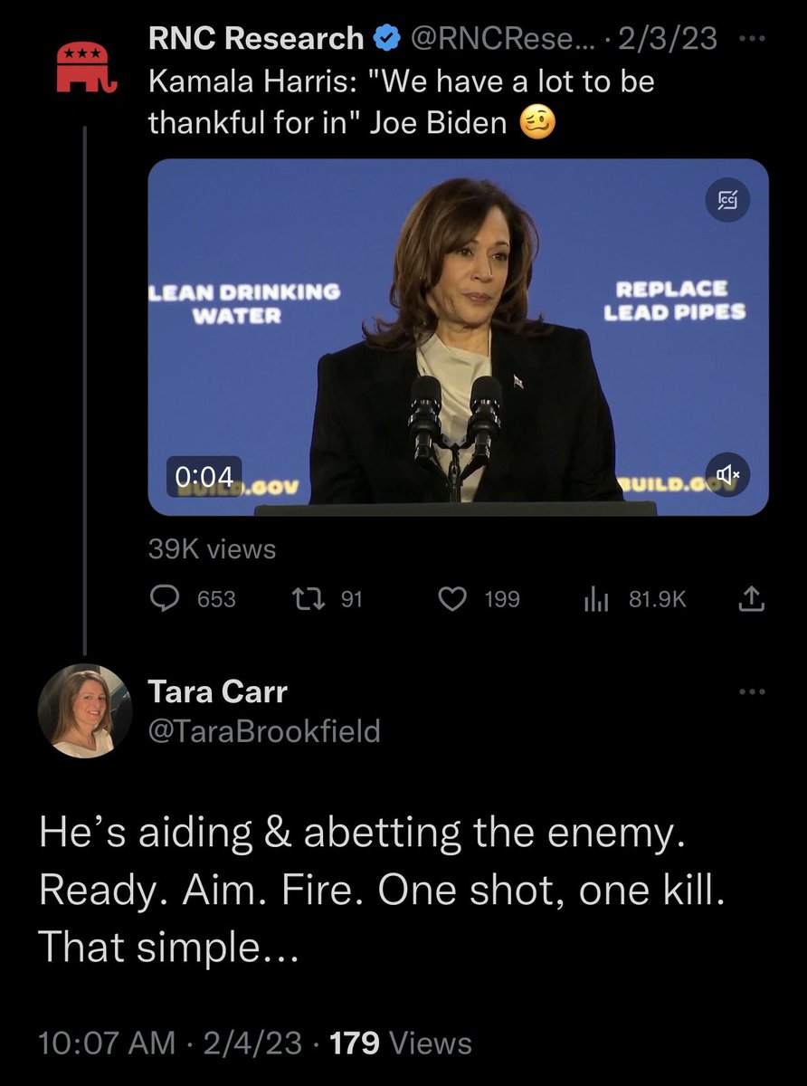 ctblogger's tweet image. Here’s the ENTIRE TIMELINE of Carr’s remarks leading up to the threat. 

Again, take note that the RNC tweet. Carr’s DID NOT copy and paste the comment, her reply to @VP comment in the RNC tweet is different and a DIRECTED to @potus. newstimes.com/news/article/b…
#AccuracyInReporting