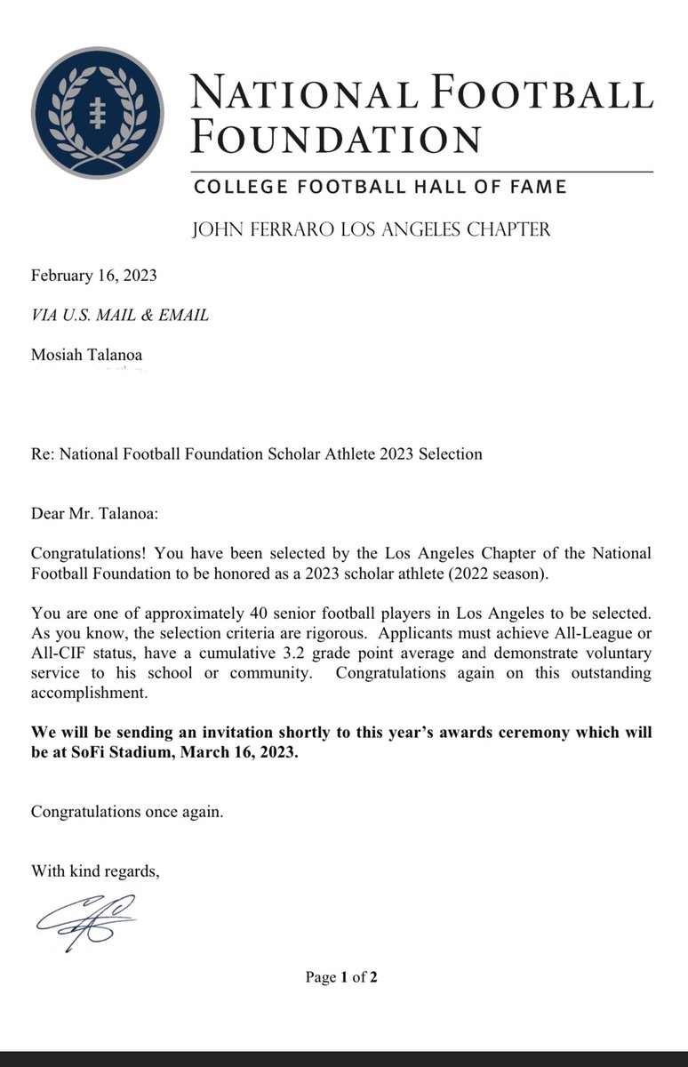 danielletalanoa's tweet photo. Congratulations Son!! What an honor. I’m so very proud of you. To God be the Glory!! @KingTalanoa @boscofootball @sjbathletics #ScholarAthlete https://t.co/AkWu63HgPp