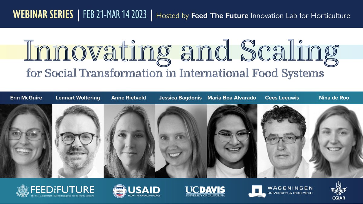 HortInnovLab's tweet photo. Hosting a webinar series on inclusive scaling for international #foodsystems! Speakers from @USAID @CGIAR @UCDavis and @WUR - @ejmcguire @LennartWol  Anne Rietveld, Jessica Bagdonis, Maria Boa Alvardo @ceesleeuwis and Nina de Roo. Register https://t.co/h4oFnpssV6!

#FeedtheFuture https://t.co/0Ie5VFoWsg