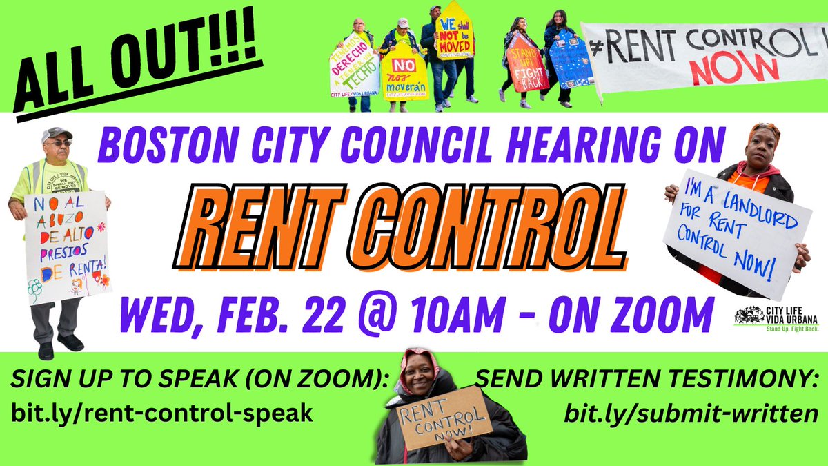 CityLife_Clvu's tweet photo. 🧵 1/8: ⏰TESTIMONY TIME, Boston City Council hearing about Boston's “rent stabilization” THIS week, Wed 2/22 @ 10am. Sign up for zoom testimony: https://t.co/wOMB57mnuS  OR Submit written testimony w/our online  tool here ➡️: https://t.co/VuAYea2R3V  #BosPoli #RentControlBos https://t.co/a5BFl7ZIOB