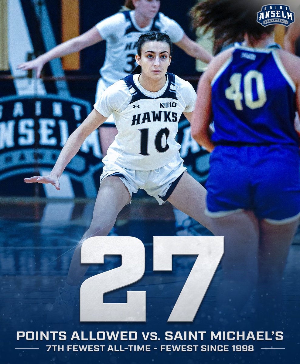 STAHawksWBB's tweet photo. On Saturday, the Hawks allowed just 27 total points against Saint Michael’s, which ranks 7th fewest all-time and is the least points allowed in a single game in 25 years!

#HawksSoarHigher https://t.co/1P8yCgtZIF