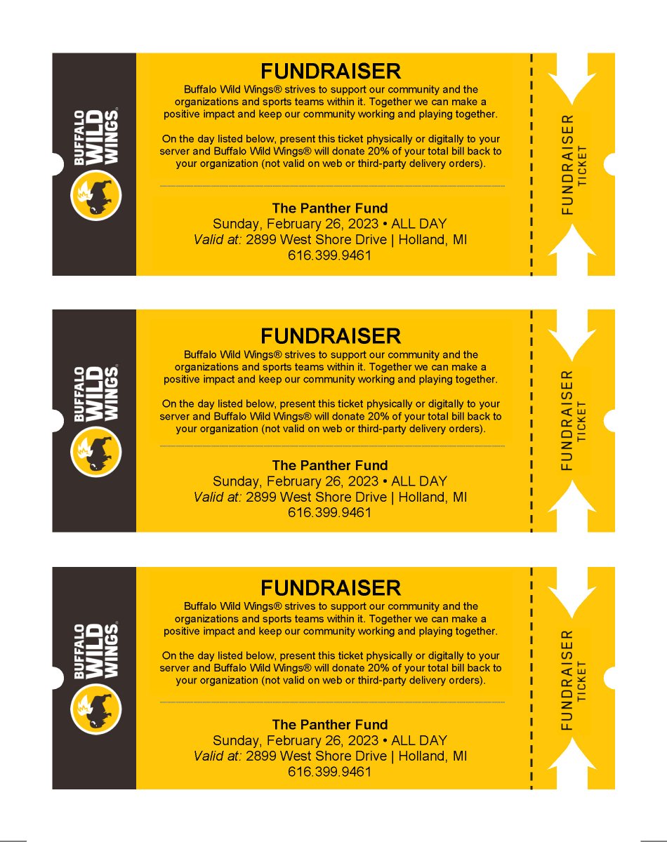 WOPublicSchools's tweet photo. Bring this coupon this Sunday, Feb. 26th at the Holland 
@BWWings & 20% of your purchase will go to the 
@FundPanther!

The event lasts all day. You must show this coupon for your purchase to count.

For more information on The Panther Fund
https://t.co/4Q4MeOAVjM

#GoWO 
#WeareOne