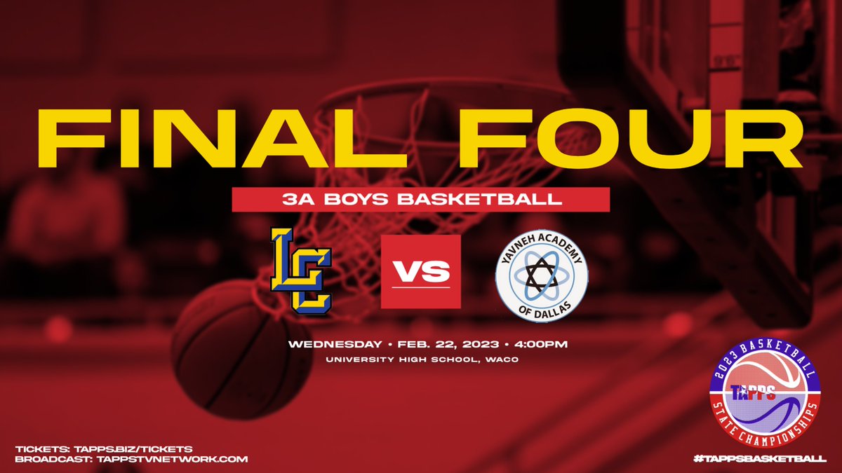 TAPPSbasketball's tweet photo. 3A Boys Semi: Akiba Yavneh Academy of Dallas vs. Lubbock Christian School 🏀🏆🚨
🎟  https://t.co/ZPRXvQspIE
📺 https://t.co/4a906o4NoA 
🎙https://t.co/igDL0bTc0G
📖 https://t.co/H2kIQwCaru
👉 https://t.co/bvN6zCwE4A https://t.co/2Z2fiug5vv