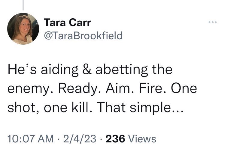 LapposAmy's tweet image. @Lbackusoncrime bad reporting should embarrass you. 
The very least you could have done was look at Carr’s tweet and what she was responding to. 
Carr responded to a tweet where MVP says a single sentence about POTUS. Neither tweet mentioned a balloon. But it’s “unclear” to you😂