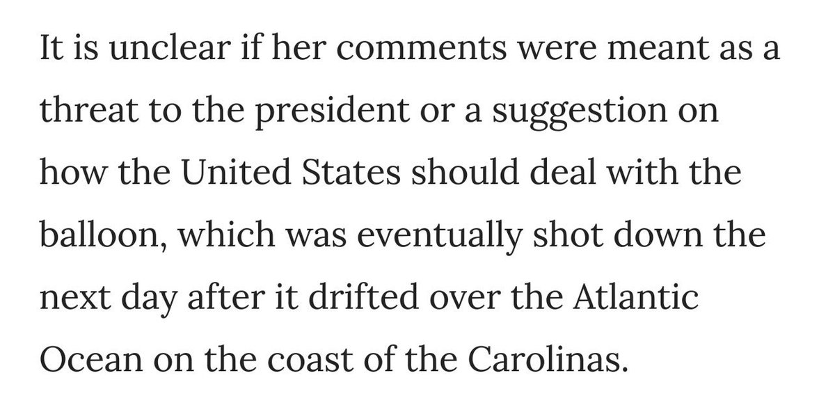 LapposAmy's tweet image. @Lbackusoncrime bad reporting should embarrass you. 
The very least you could have done was look at Carr’s tweet and what she was responding to. 
Carr responded to a tweet where MVP says a single sentence about POTUS. Neither tweet mentioned a balloon. But it’s “unclear” to you😂