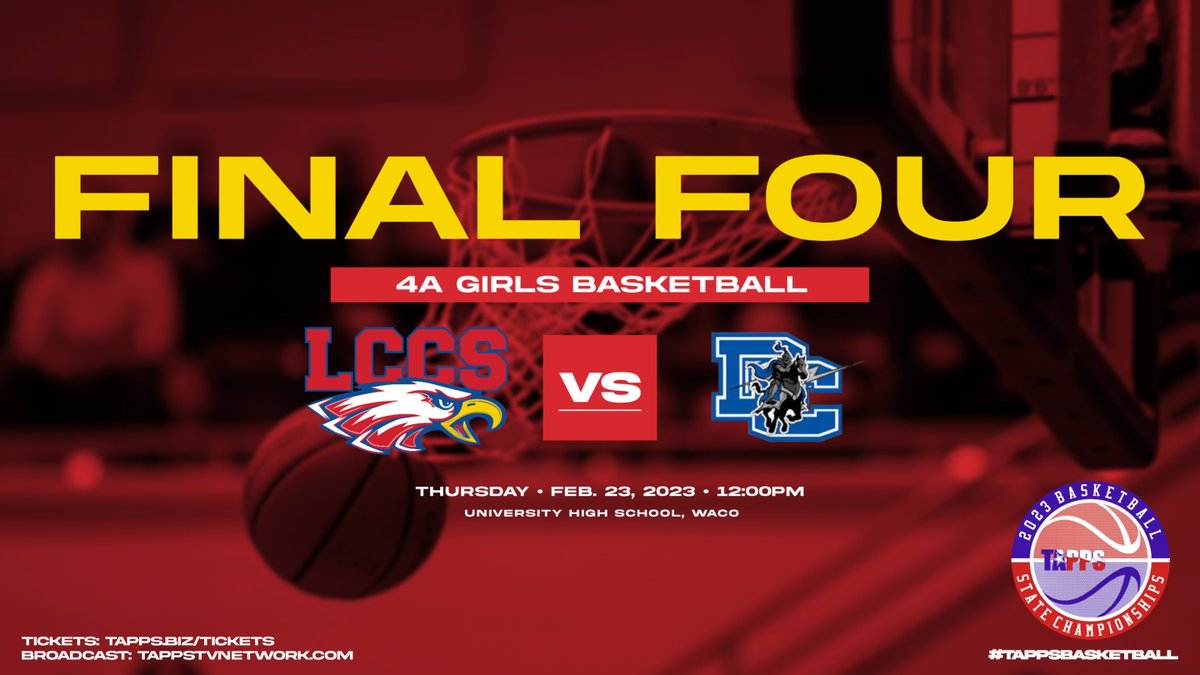 4A Girls Semi: Dallas Christian School vs. Lake Country Christian School 🏀🏆🚨
🎟  tapps.biz/tickets/
📺 tappstvnetwork.com/TAPPSTV/ 
🎙tapps.biz/radio/
📖 bit.ly/3lSDX1I
👉 bit.ly/3XFzFrS