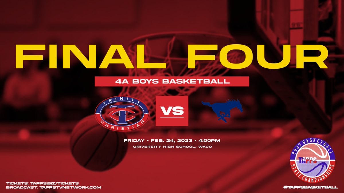 TAPPSbasketball's tweet photo. 4A Boys Semi: McKinney Christian Academy vs. Trinity Christian School 🏀🏆🚨
🎟  https://t.co/ZPRXvQspIE
📺 https://t.co/4a906o4NoA 
🎙https://t.co/igDL0bTc0G
📖 https://t.co/tSFfyY9mY2
👉 https://t.co/bvN6zCwE4A https://t.co/t9id899llS