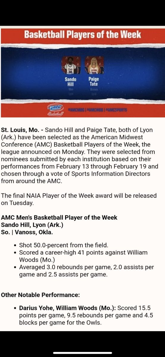 LyonCollegeMBB's tweet photo. Big Congrats to our PG @sandohill on earning player of the week! #GoScotsGo https://t.co/cB7Nqk07XZ