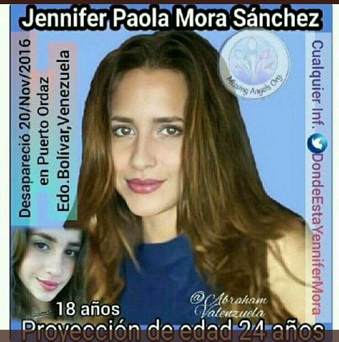 manuelita1504's tweet photo. #20Feb
20/11/16: Jennifer Paola Mora Sánchez, estaba con su hermana y amigos en el #ClubÍtalo #PtoOrdaz #Bolívar, fue sola al baño y #Desapareció.
SuMadre:@YennysSanchez_
sabe que no se fue por voluntad propia.
Pedimos:
#QueRegreseSanaYSalva 
#DóndeEstáJenniferMora
@NicolasMaduro https://t.co/rhJGKGoBWN