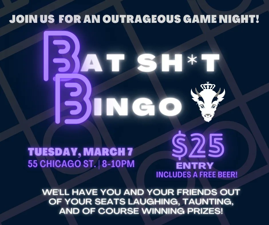 ResurgenceBrew's tweet photo. ‼️ Get your lucky bingo dabbers ready and join us for another epic game night!‼️  Bat Sh*t Bingo is back and better than ever. Don't miss the ultimate bingo experience with taunting, laughing, music, AND prizes. Oh! And your first beer is on us! 🍻 

🎟️ https://t.co/f9XDn7mqkz https://t.co/EV0CEsckwm