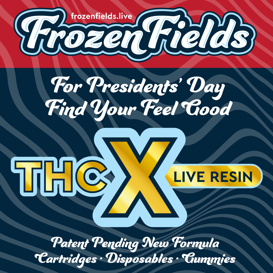 🇺🇸 For the Presidents' Day Weekend Find your Feel Good with Frozen Fields THC-X patent pending products! 😙💨Available now in 1G Cartridges, 2G Disposable Vapes, and 5 or 15mg Gummies! ⚡Hits Faster! Feels Good Longer!😎 #thcx #frozenfields #longweekend #cannabis #hemp #feelgood