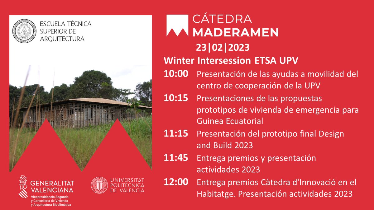 📢Quieres conocer el prototipo de vivienda de emergencia que construiremos en Valencia, Alicante y en Guinea Ecuatorial durante 2023❓

Lo presentaremos en la Winter Intersession organizada por <a href="/etsaUPV/">ETSA-UPV</a> junto con otras actividades

📆 23.02.23 
🏛️Salón de proyecciones

+ info👇