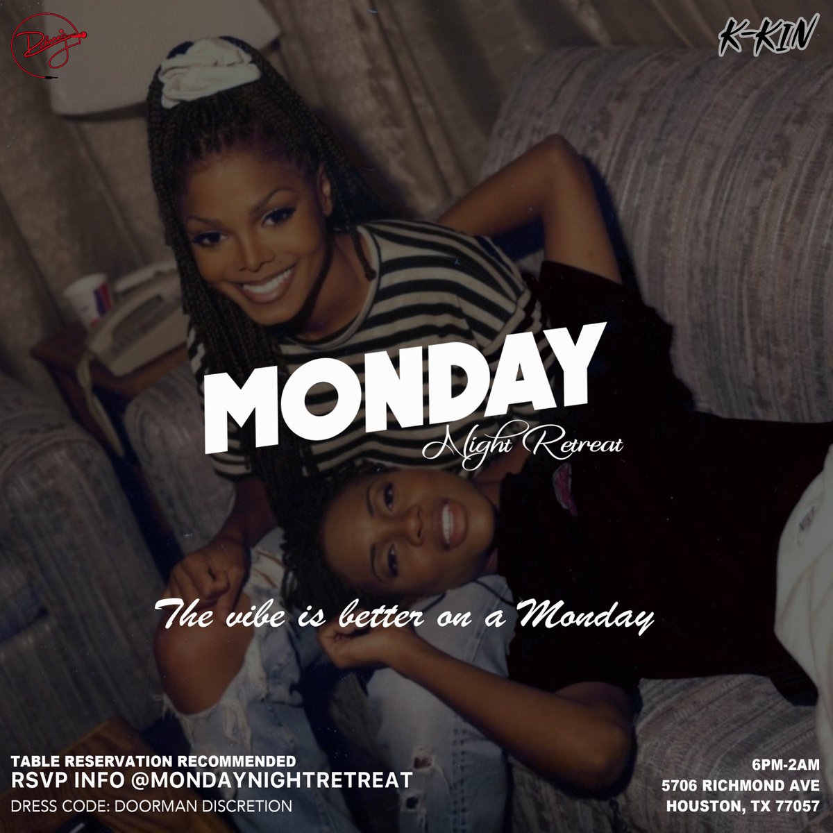 neneCHATMAN's tweet photo. MONDAY NIGHT RETREAT

An R&amp;B Experience

$100 Bottles | $6 Premiums | $7 Super Premiums

6pm-2am

Tables &amp; RSVP Click Here https://t.co/UfRSryJ0dz

5706 Richmond Ave https://t.co/LjkPSYy0fG
