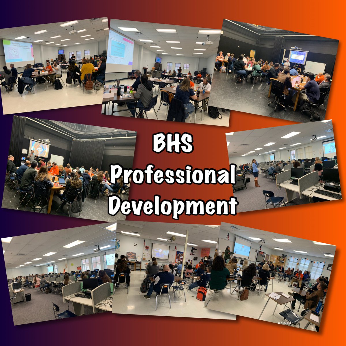 NISDBrandeis's tweet photo. Talk about a COMMUNITY of lifelong learners! Our BHS teachers took full advantage of the professional development opportunities available on campus today! Thank you to all the teachers that took on the presenting role for your colleagues today 💙💪🏼🧡!! #PDdays @geriberger08 https://t.co/jd9bk1C87y