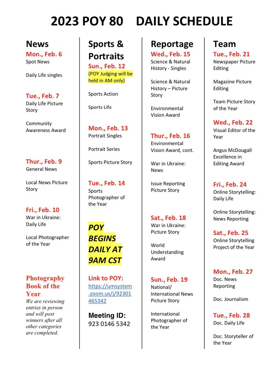 Join us tomorrow for Newspaper Picture Editing, Magazine Picture Editing and Team Picture Story of the Year! #POY80 #photojournalism