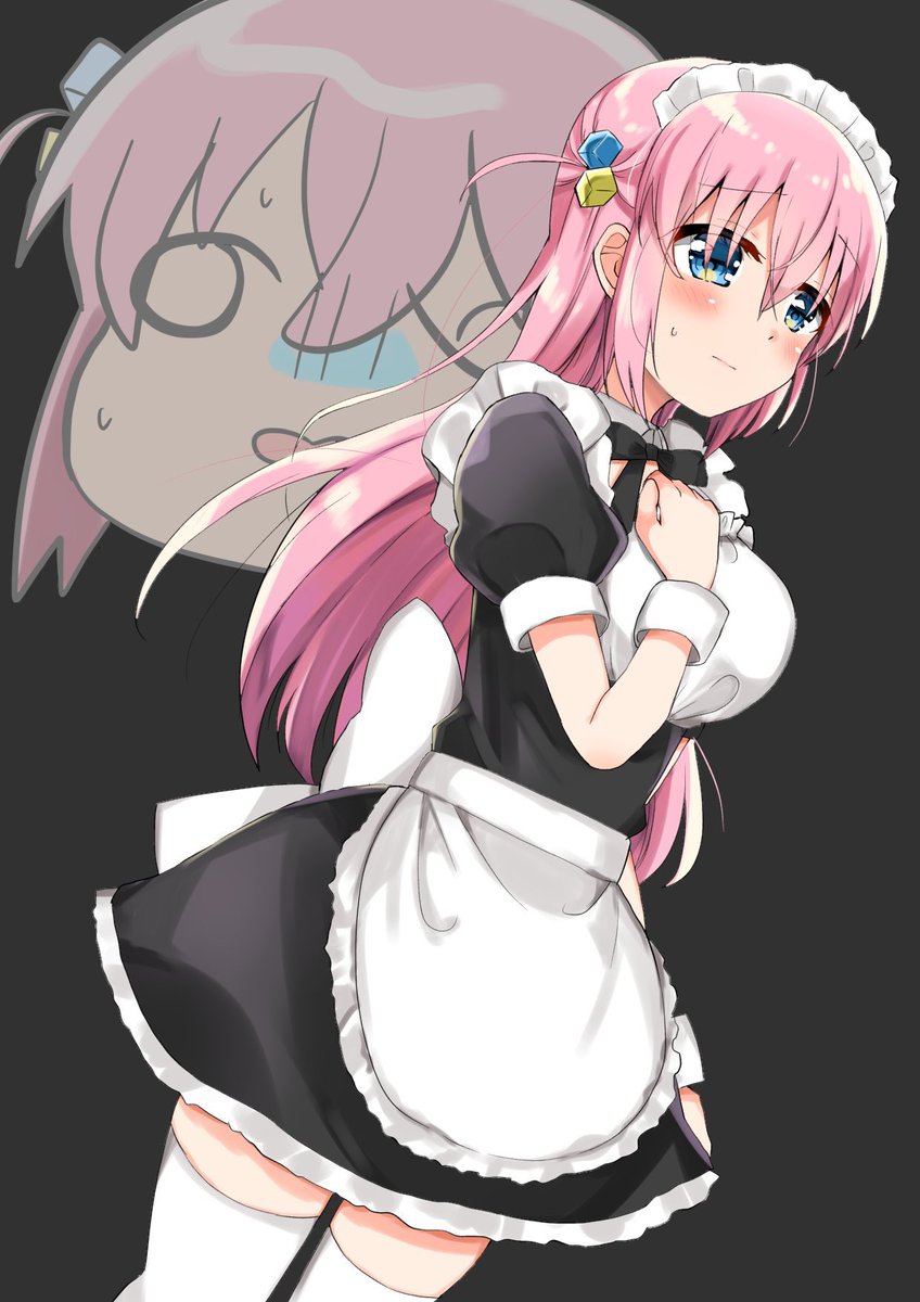 gotou hitori 1girl pink hair maid hair ornament maid headdress long hair blue eyes  illustration images