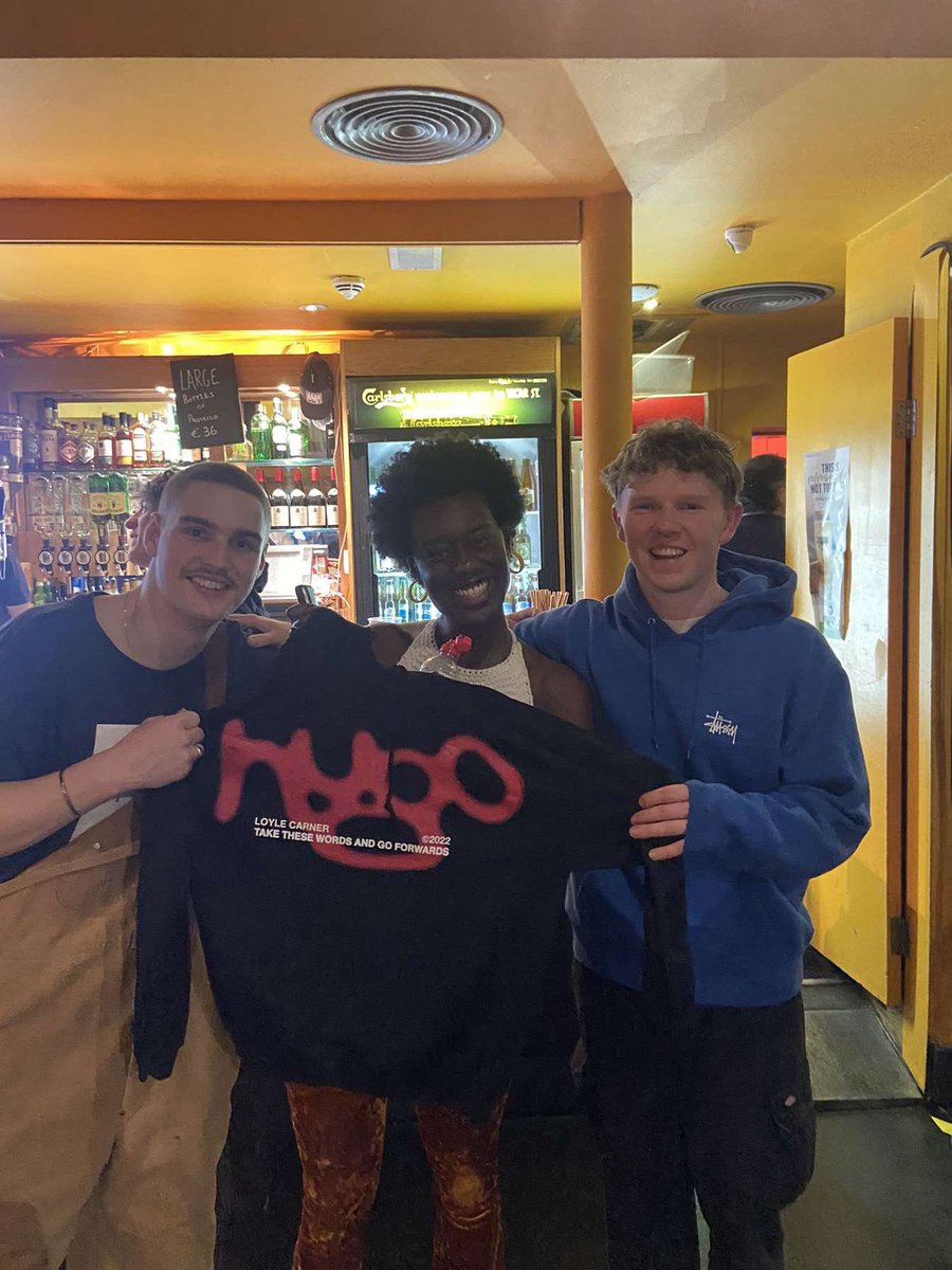 15TOB15's tweet photo. @LoyleCarner @Vicar_Street in momentary fangirl madness I may have thrown my jumper at Loyle last night hoping to meet the 🐐 after or someday he might wear it. If by chance you hate it I am going to your concert AGAIN (21st) and can reclaim it. Big up for sorting a replacement🙏 https://t.co/EigZugGrLG
