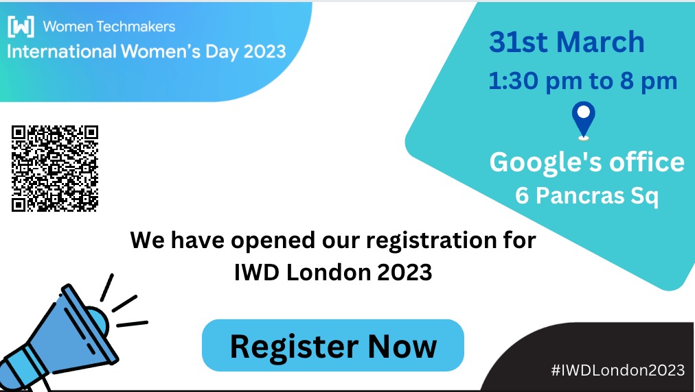 📢 Register Now !! Be part of biggest IWD event in this region. This time GDG, GDSC and WTM are came together and hosting this event at Google office. 🗓 31st March ⏰ 1:30 pm to 8 pm 📍 Google office, King's Cross gdg.community.dev/events/details… @kbrhkaya @lineargs