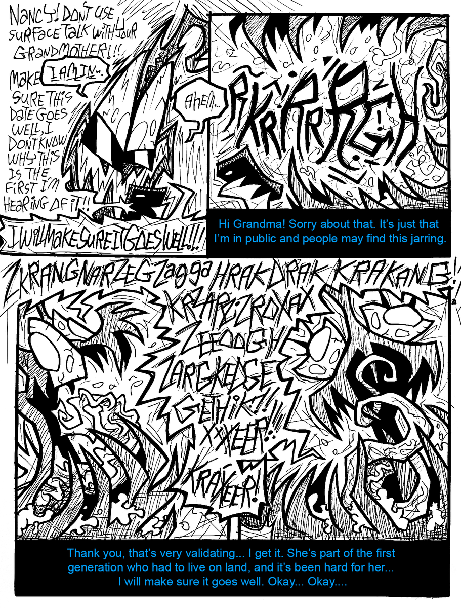 SkidSkunk's tweet photo. (2/2) #skidtheskunk #webcomic #cartoons #comics #comicstrips #traditionalart #ink #blackandwhite #skunk #anglerfish #DoubleStandards #culturalbaggage #fetishization #dating https://t.co/iesa5M1DBo