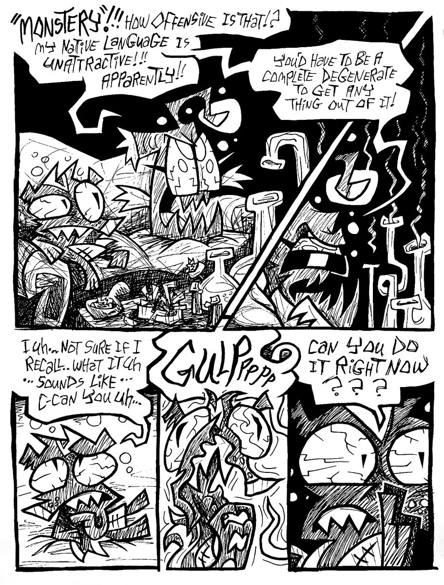 SkidSkunk's tweet photo. (2/2) #skidtheskunk #webcomic #cartoons #comics #comicstrips #traditionalart #ink #blackandwhite #skunk #anglerfish #DoubleStandards #culturalbaggage #fetishization #dating https://t.co/iesa5M1DBo