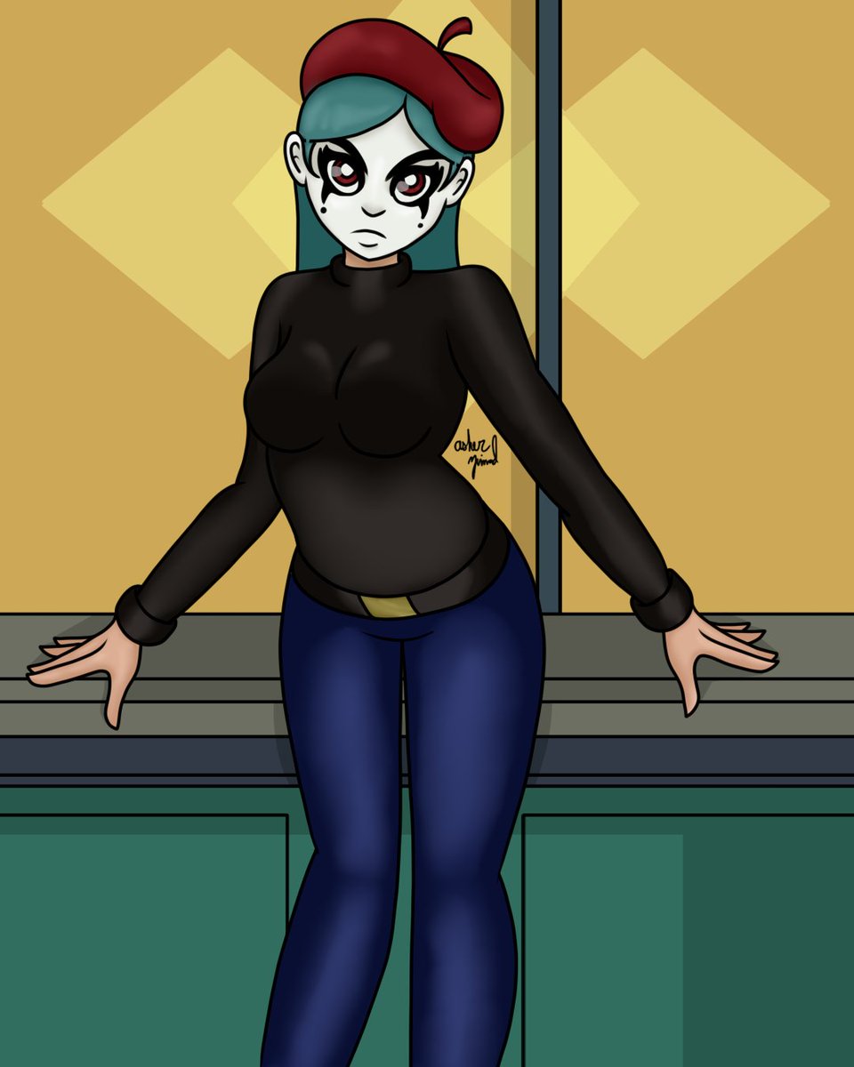 Probe1002's tweet image. I was watching "For Whom the Belle Trolls" (an episode from @DanPovenmire 's Hamster and Gretel and I spotted this random mime in the background, and I loved the design so much that I had to draw it.