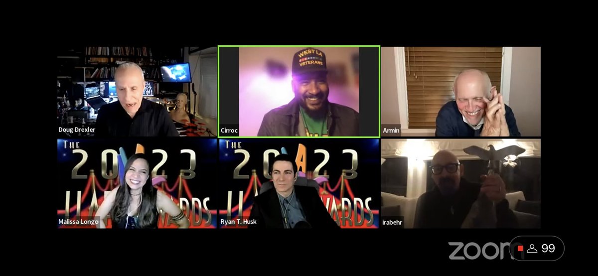 1TrekFan's tweet photo. Great to see @IraStevenBehr zooming in with @ShimermanArmin for a #StarTrekDS9 award at the @VirtualTrekCon #VTC4 #LLAPy awards. And then the amazing @jeffreycombs ! Decked out quite nicely for the event too I might add 🥰 https://t.co/vTzNFuLQsx