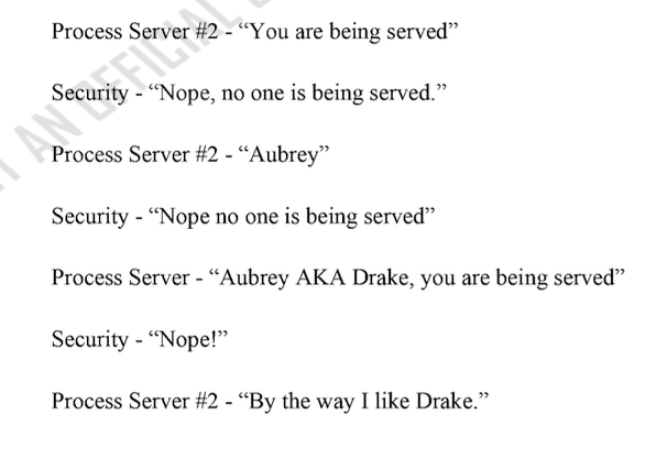 meghanncuniff's tweet photo. This is about the three-defendant trial in Florida over the fatal shooting of rapper XXXTentacion. Drake is supposed to do a Zoom deposition on Friday. As this document explains, the process servers who went to Drake’s mansion really went all out trying to appeal to his people. https://t.co/ZbEEEGCYXg