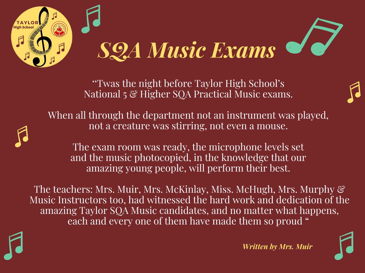 Day 1/5 of our SQA National 5 &amp; Higher Music Practicals begin tomo 💪 so proud of our young people 🥰 <a href="/TaylorHS1982/">Taylor High School</a> <a href="/MchughMiss/">Miss McHugh💙</a> #thsmusic