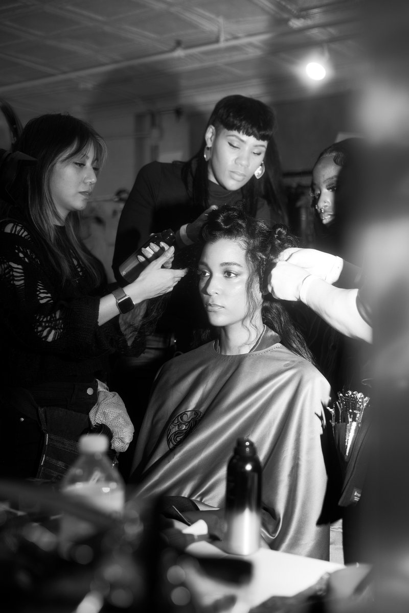 B&W backstage hair prep fun, with our incredible creative partners at @oribe ✨ 📸 : @rashidazagon