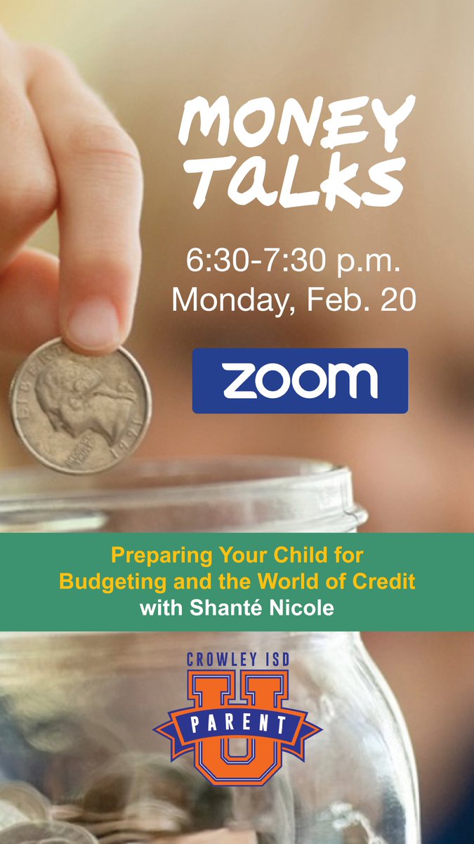 CrowleyISD's tweet photo. Parent University tonight! Join us for Part 2 of our financial literacy series as we discuss budgeting and the world of credit. https://t.co/WKLDKi9Wk2 https://t.co/5kWxvRkgaJ