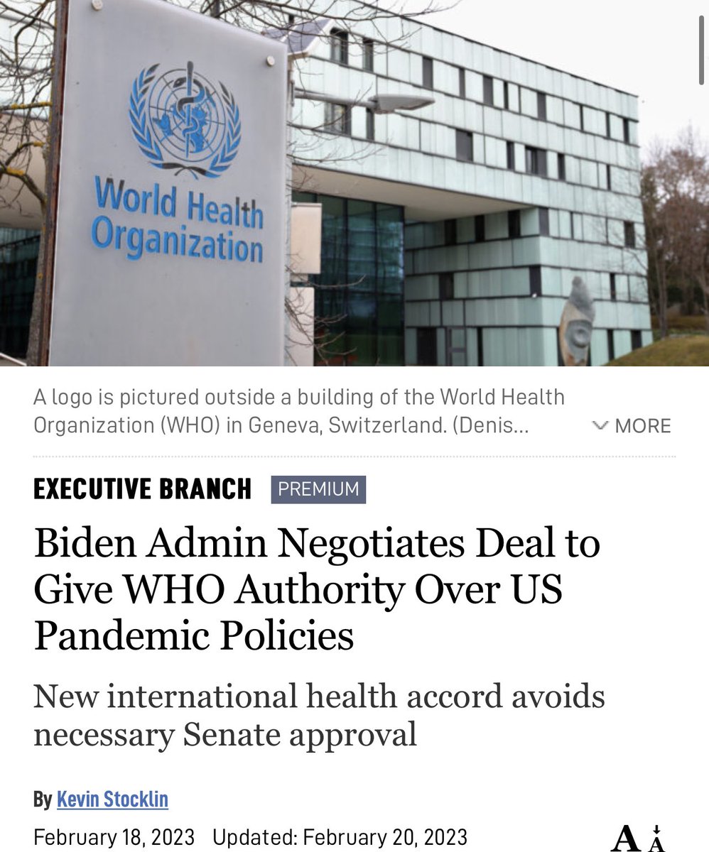 RealJasonNelson's tweet photo. While you were sleeping, the Resident gave away US health policy power to the world police.
Remember that this is the same organization owned by China that swore this illness wasn’t human-to-human spread. https://t.co/JZ3Hq9HGsT