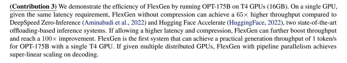 It's so over, "FlexGen runs
OPT-175B up to 100× faster on a single 16GB GPU"

Faster than deepspeed offloading