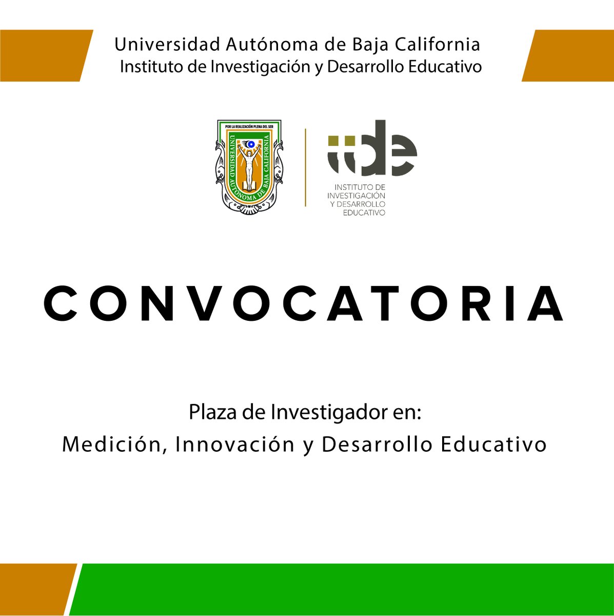 iideuabc's tweet photo. 📣 C O N V O C A T O R I A 📣
#IIDEUABC
El IIDE de la UABC, Campus Ensenada B.C. Méx., convoca a la comunidad académica y científica, con Doctorado en Investigación Educativa, Psicología, Economía o áreas afines, para ocupar una Plaza de Investigador. https://t.co/P4rSszR3jQ https://t.co/Ub7tHEuaaC