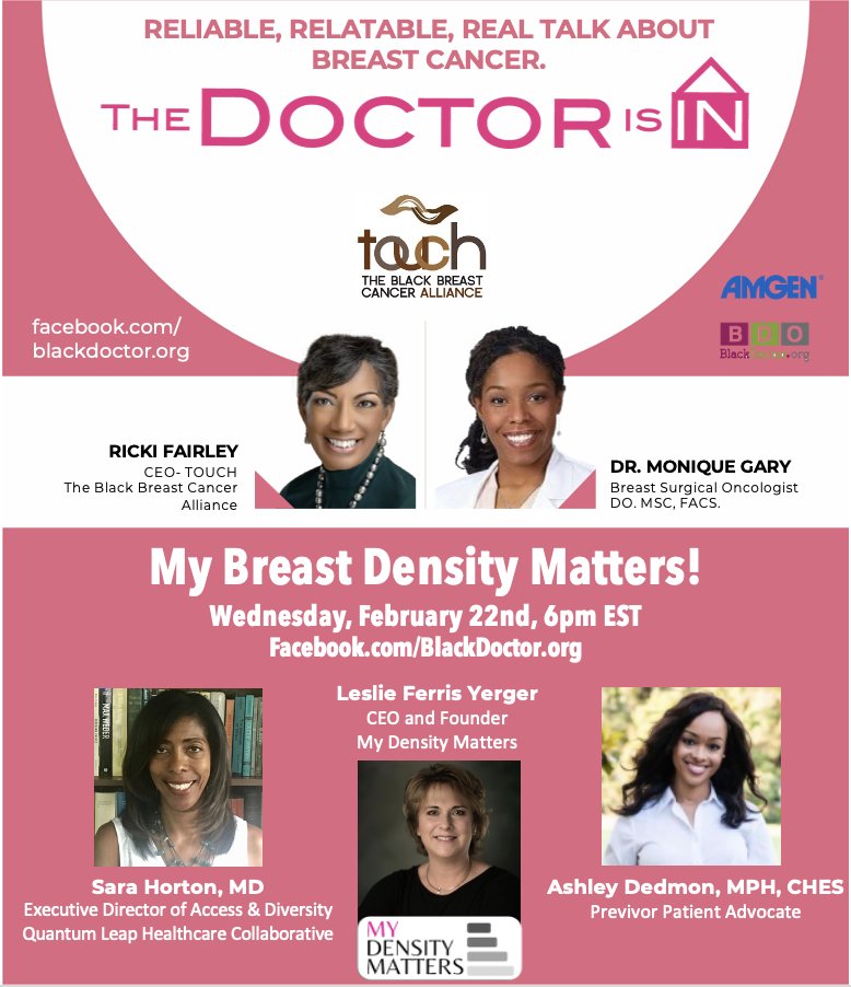 mydensitymatter's tweet photo. Find Out My Breast Density Day 2023, 2/22/2023 - pls join us at 5:00 CST on Facebook Live on The Doctor Is In. Because your #densitymatters! @thewisdomstudy @touchbbca @DrMoniqueGary This will be a great discussion. Can' wait! #densitytime #community https://t.co/QGCi7M1TAv