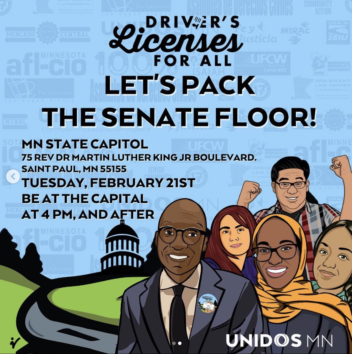 Tuesday is democracy day at #mnleg.

Join us (and the coalitions leading these campaigns) as the Senate prepares to pass long overdue democracy legislation.

Come down at 10am to #RestoreTheVote.

Come back at 4pm for #DL4ALL.

See you there!