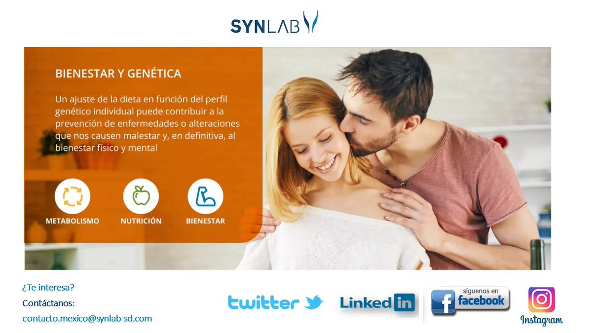 El test genético WELLNESS CHECK permite conocer la predisposición genética de regulación del metabolismo y otros procesos relacionados con la nutrición para ajustar la dieta de manera personalizada. El análisis genético determina variantes
genéticas en 24 genes