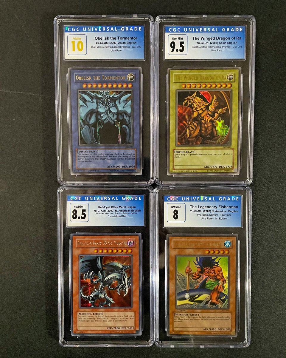comicsandkicks's tweet photo. We thought we’d celebrate President’s Day by showing off four cards President/CEO Seto Kaiba himself would be proud of! 🔥
#comicsandkicks #yugioh #egyptiangods #bandai #yugiohcards #cgctradingcards #cgc #presidentsday #shopsmall #shoplocal #stmaryswv #parkersburgwv #westvirginia https://t.co/iPytxeNJiI