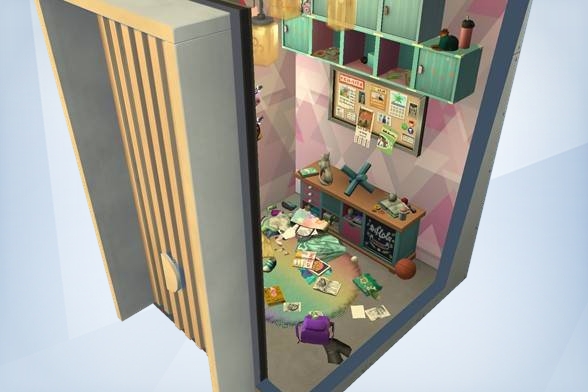 SajiSims's tweet image. Clutter If You Can! Ok so the Gallery doesn't like this door but I promise the room is cute. #DecBuild22 #ShowMeYourBuilds