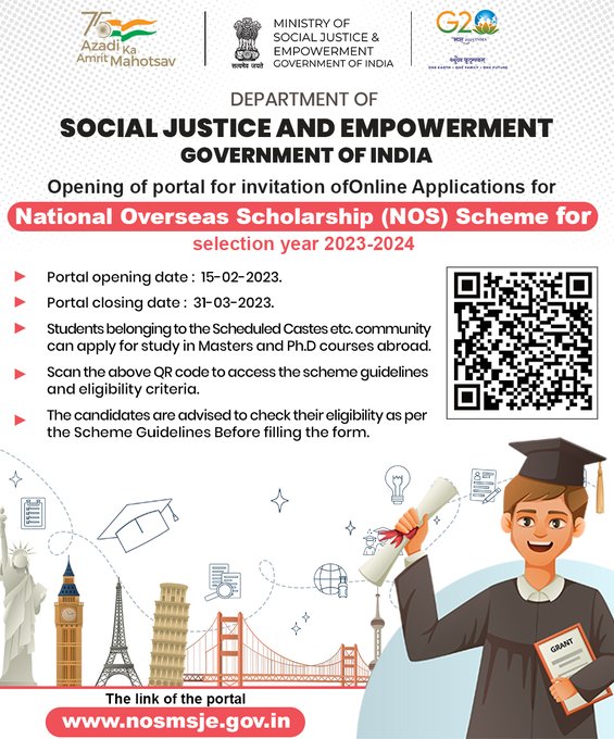 afrozkhansnvp's tweet photo. Opening of portal for invitation of Online Applications for the NationalOverseasScholarship (NOS) Scheme for the selection year 2023-2024.

#NationalOverseasScholarship #NOS #scholarships #studyindia #empowerindia #amrutkaal #clebration #Saitama https://t.co/F8zLvp2kkU