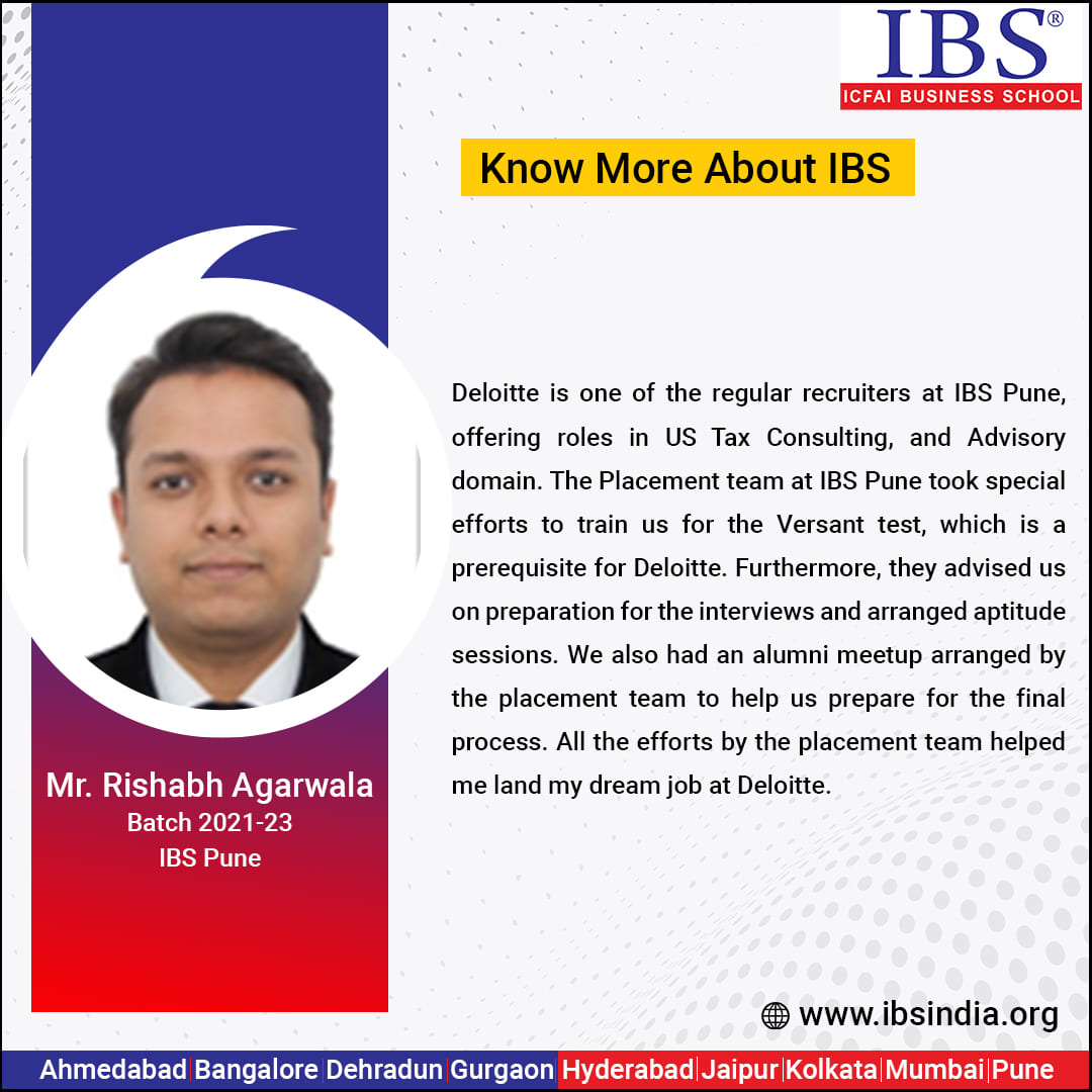 RT @IBSIndia1: Know more about IBS Pune. Mr. Rishabh Agarwala Batch 2021-23.
#IBSPune #ICFAI #College #Placements #Growth #Businessleaders #Education ibsindia.org