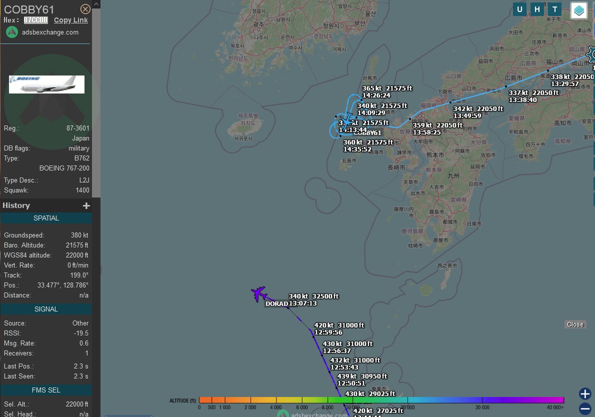 area_kilo's tweet photo. KC-767が対馬海峡にいる
米韓共同訓練ではなく日米韓共同訓練かもね
RC-135U Combat Sent #AE01D4
KC-767 87-3601 #87CC0B https://t.co/nZR53Z9gAG