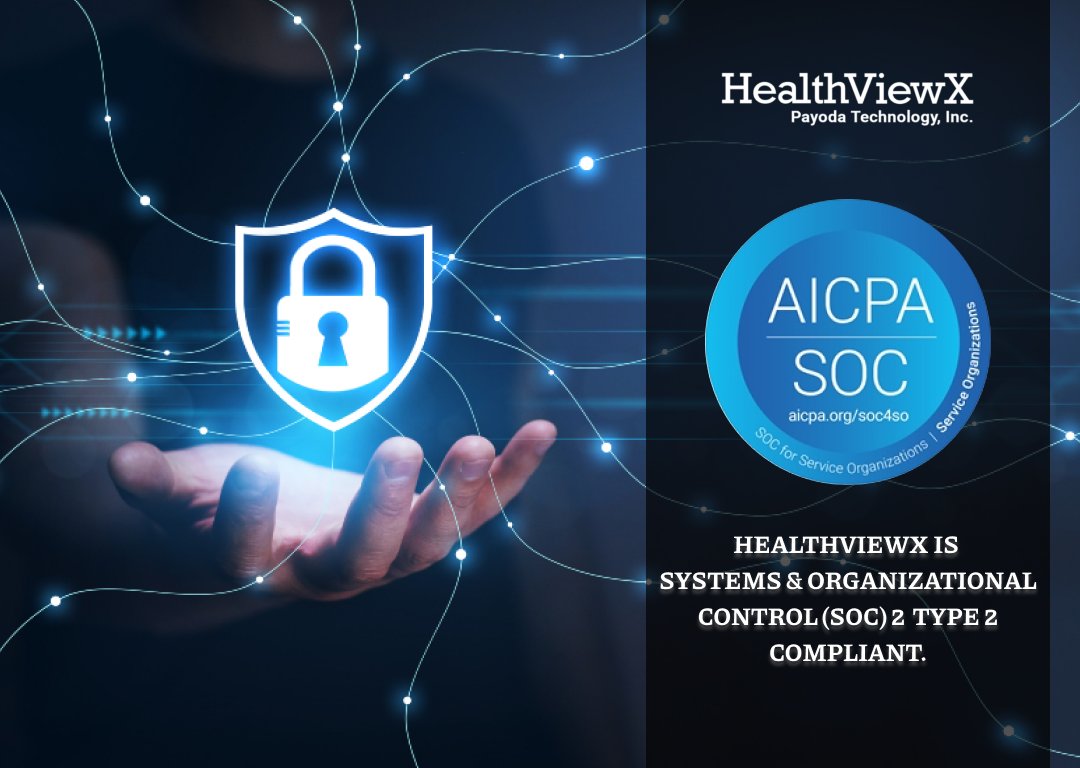 HealthViewX's tweet photo. Exciting news! We are thrilled to announce that HealthViewX has completed its Systems and Organizational Control (SOC) 2 Type 2 audit.

It is a testament to the fact that we run our business operations and procedures at the highest level of security, trust, and transparency. https://t.co/CdD79XMLIO